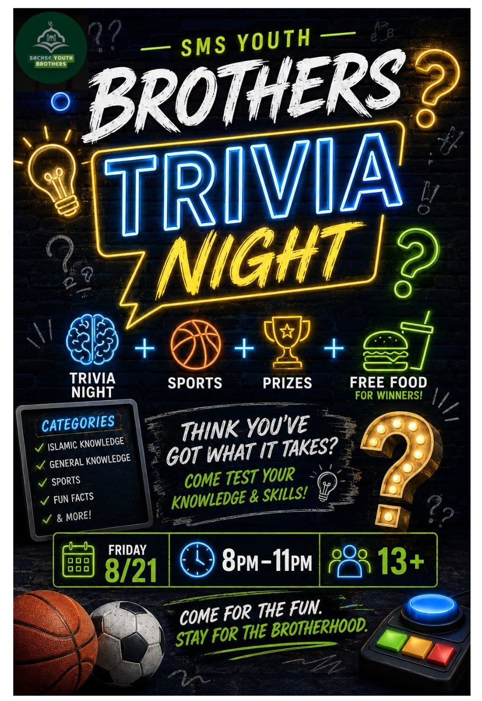 Event flyer for SMS Youth Brothers Trivia Night
