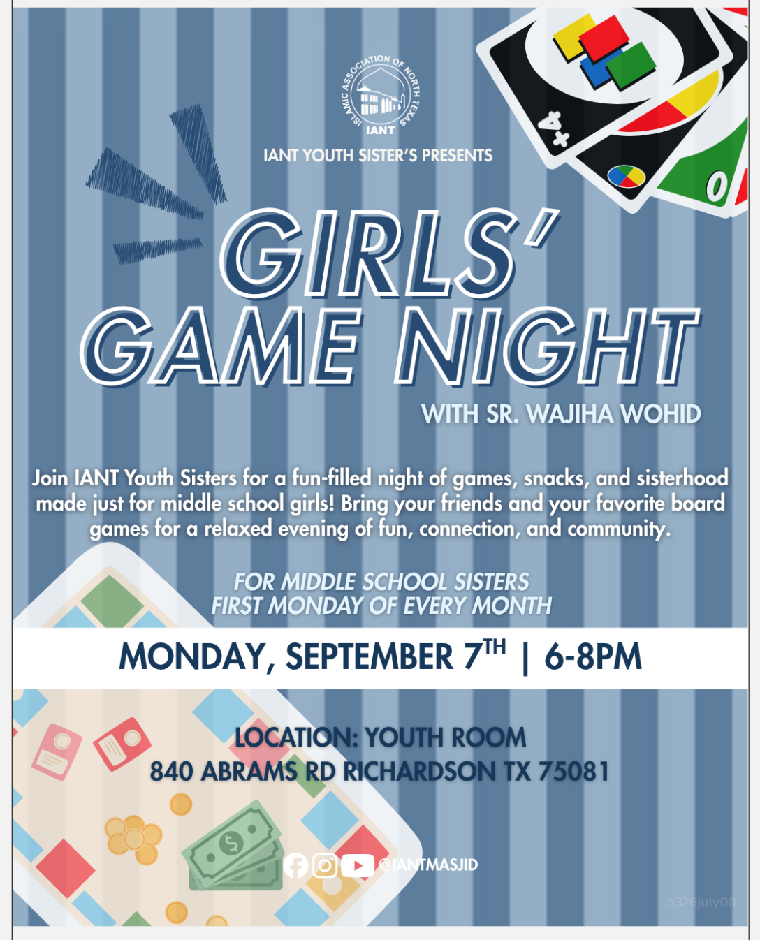 Event flyer for Girls' Game Night