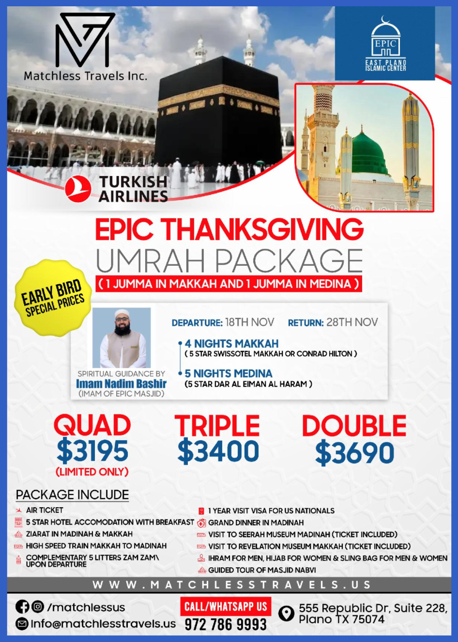 Event flyer for EPIC Thanksgiving Umrah Package